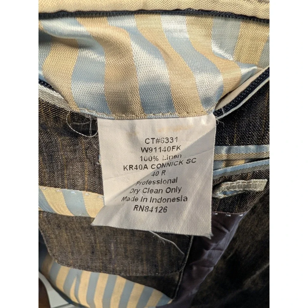 Kroon Sport Coat Mens 40R Copper Grey Pinstripe 100% Linen Connick Blazer EUC